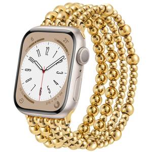 lot 5966 image: AIRSPO Gold Beaded Bracelets Compatible for Apple Watch Band 38mm 40mm 41mm 42mm Women, Fashion Handmade Dressy iPhone Watch Bands Stainless Steel Beads Elastic Strap for iWatch Series 11 10 9 SE 8 7 6 5 4 3 2 1 Gold Bead