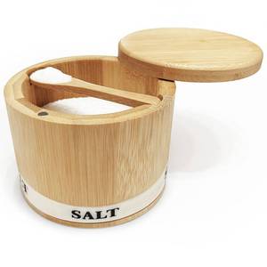 lot 5977 image: ThougrLyh Salt Box Bamboo Salt Container with Swivel Lid with Magnetic to Easily Open and Seal Salt Cellar With Spoon for Storing Salt Pepper Sugar Herbs Small Spice Box