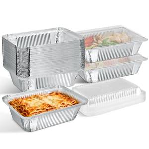 lot 5979 image: Lideropa Small Aluminum Pans with Clear Lids (50-Pack, 8.5x6) 2.25LB Tin Foil Pans with Lids, Disposable Aluminum Food Containers with Lids for Take-out, Meal Prep, Food Storage & To-Go