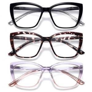 lot 6036 image: ORANZI Reading Glasses for Women, 3 pack Fashion Oversized Blue Light Readers for Women, Spring Hinge Cat Eye Glasses Anti Eyestrain (A1 Black Tortoiseshell Purple, 1.50)