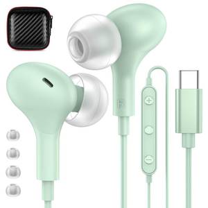 lot 6042 image: APETOO USB C Headphones for iPhone 17 16 15 Plus iPad 10th Wired Earbuds for Samsung S26 S25 S24 S23 S22 Magnetic Noise Canceling in-Ear Type C Earphones with Mic Volume Control for Pixel 9 8 7, Mint