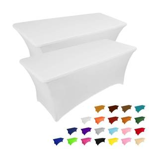 lot 6046 image: IVAPUPU 2 Pack 6FT Table Cloth for Rectangular Fitted Events Stretch White Table Covers Washable Spandex Spring Tablecloth Protector for Party, Wedding, Cocktail, Banquet, Festival
