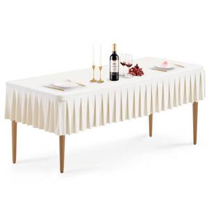 lot 6055 image: Wish Care Ivory Spandex Table Clothes for 8 Foot Rectangle Tables Wrinkle Free Ruffle Tablecloths Pleated Desk Skirt 8ft Stretch Fitted Table Covers for Wedding Birthday Baby Shower Party Banquet