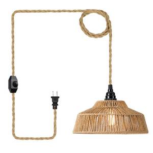 lot 6070 image: ALAISLYC 15ft Rattan Plug in Pendant Light with Cord Dimmable Switch Hanging Lamp with Hand Woven Wicker Plug in Chandelier Boho Hanging Lights Fixture for Bedroom Kitchen Hallway Foyer