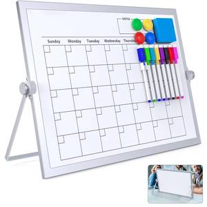 lot 6071 image: Laokiiy Dry Erase White Board, 16X12IN Magnetic Desktop Whiteboard Calendar with Stand, 8 Markers, 4 Magnets, 1 Eraser, Portable Double-Sided White Board Easel for Kids Memo to Do List Desk