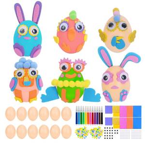 lot 6078 image: Fennoral 12 Pack Easter Egg Craft Kit for Kids Make You Own Easter Art and Craft Kit DIY Coloring Plastic Egg with Foam Sticker Pom Poms Color Pen for Classroom Arts Activity Easter Basket Stuffers