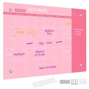 lot 6082 image: Glass Dry Erase Whiteboard,Monthly Calendar Whiteboard,12 x 16,Frameless Glass White Board for Home,School,Office,Pink Surface(GlassA-PK-3040)