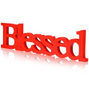 lot 6095 image: Blulu Blessed Letter Table Sign Blessed Standing Letter Table Sign Rustic Wooden Home Standing Decor for Graduation Baby Shower First Communion Christening Decoration(Red)