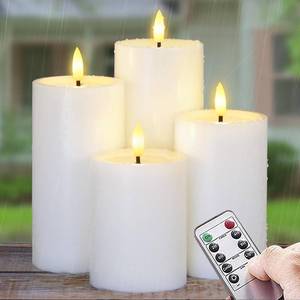 lot 6106 image: Yeelida Outdoor 4pcs Flameless Waterproof Candles with Handy Remote Control, Cycle Timer Battery Operated Candle Grease Effect LED Flickering Pillar Plastic Long Lasting (White, 3 x4 5 6 7)