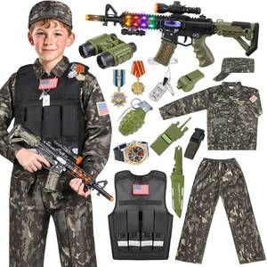 lot 6108 image: Metemot Kids Army Costume for Boys, Military Soldier Costume with Army Toys, Boys Halloween Costumes with Army Vest, Soldier Boy Dress up Costumes for Play Age 3-12, Halloween Birthday Gift for Kids - Retail $47