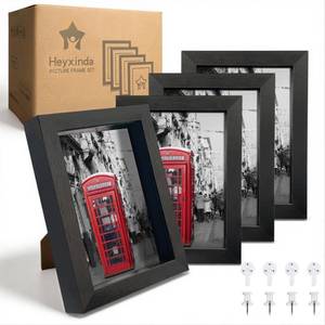lot 6118 image: 5x7 Shadow Box Picture Frames Set of 4, Black Shadow Box Frame with Linen Board, Wood Display Case with Plexiglass Front, Ideal for Memorabilia Photos Flowers Medals