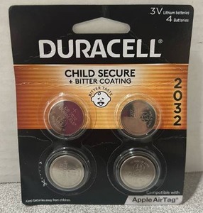 lot 6135 image: Duracell CR2032 3V Lithium Coin Batteries 4-Pack