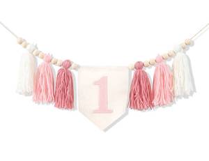 lot 6145 image: 1st Birthday High Chair Banner, Pink Tassel Theme Banner For Girl,1st Birthday Photo Backdrop,Wall Hangings Decorative for Kids Bedroom Nursery Party Holiday Classroom Decoration (pink)