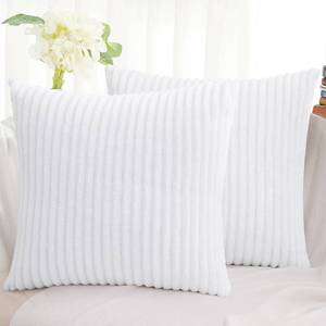 lot 6146 image: Simmore Decorative Throw Pillow Covers 18x18 Set of 2, Soft Natural Plush Flannel Double-Sided Fluffy Couch Pillow Covers for Sofa Living Room, White