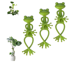 lot 6162 image: Green Frog Plant Supports, Functional Home Decor, Cute Flower Pot Hugger Plant Climbing Fixture Clips (3pc)