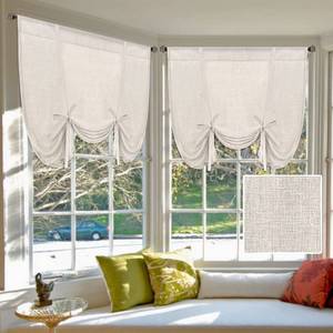 lot 6184 image: H.VERSAILTEX Tie Up Linen Curtains 63 Inch Length Nature Linen, Textured  - 42x63 - Natural