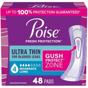 lot 6204 image: Poise Ultra Thin Incontinence & Postpartum Pads for Bladder Leaks, 4 Drop Moderate Absorbency, Long Length, 48 Count (Packaging May Vary)