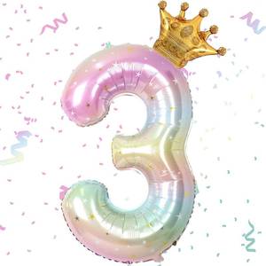 lot 6212 image: Stars Rainbow Gradient Number 3 Balloon,40 Inch Giant Number 3 Balloon & Mini Crown Balloons for Girl 3rd Birthday Party Decorations,Foil Mylar Birthday Digital 3 Balloons