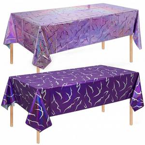 lot 6231 image: K-Style Birthday Decorations Iridescent Holographic Laser Tablecloth 2 Pack Purple Lightning Pattern Disposable Waterproof Plastic Table Covers for Girls Disco Bachelorette Party Supplies, 54x108 Inch