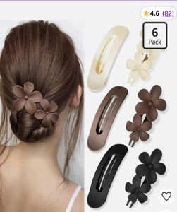 lot 6250 image: Hair Clips Set with Flower, oval and flat claw clips