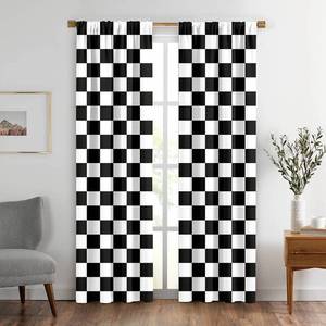 lot 6264 image: Black and White Window Drapes Curtain Checkered Flag Racing Race Car Line Rod Pocket Drapes Curtain for Living Room Home Decor 21x63 Inches 2 Panels