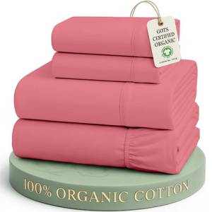 lot 6266 image: LANE LINEN Full Bed Sheets 100% Organic Cotton Percale Soft - Mineral Red
