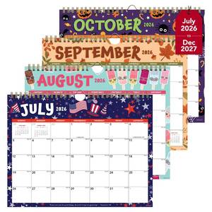 lot 6267 image: Decorably 18 Months Colorful Landscape Small Wall Calendar July 2026 to December 2027, 11x8.5in Spring-Bound Sheets with Inspirational Quotes and Back Pocket for Office, Home & School