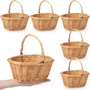 lot 6274 image: Barydat Small Wicker Basket with Handle Flower Girl Baskets Oval Willow Woven Braided Gift Basket for Weddings Picnic Baby Shower Home Garden Decor(6 Pcs,Khaki,9 x 7 x 4)