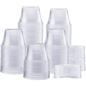 lot 6275 image: GUSTO Small Plastic Cups with Lids 4 Oz Mini Cups for Jello & Souffle  200-Pack