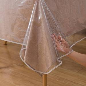 lot 6280 image: Pioggia Clear Heavy Duty Vinyl Tablecloth with Sewn Finished Edges Rectangle Waterproof Oil-Proof Stain Resistant Plastic Table Cover Protector (60 x 120 Inch)