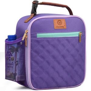 lot 6291 image: Genteen Kids Lunch Box Insulated Soft Mini Cooler with Bottle Holder, Lightweight Reusable Easy-Clean Lunch bag for Girls, Boys Back to School-Purple