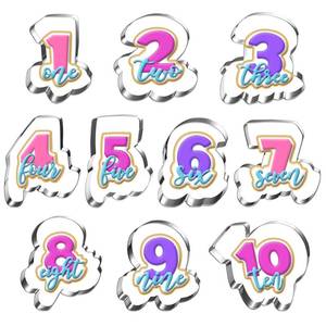 lot 6294 image: LUBTOSMN Large Number Cookie Cutter Set with Word-10 Piece-Diswasher Safe-#1#2#3#4#5#6#7#8#9#10 Fondant Cookie Cutter Shape