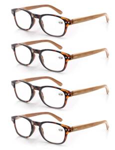 lot 6295 image: MODFANS 4 Pack Reading Glasses 2.5 Fashion Wood-Look Spring Hinges Stylish Readers Men Women Demi