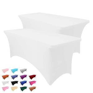 lot 6298 image: Heochy 2 Pcs 8FT Table Cloth for Rectangle Table - White Tablecloth Rectangular Stretch Spandex Coverage for Birthday Cocktail Wedding Party