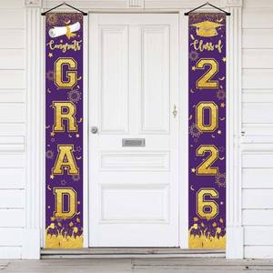 lot 6303 image: Purple and Gold Graduation Decorations Class of 2026 Hanging Grad Banner - purple Gold Congrats Grad Banner Porch Sign for Front Door, Graduate Door Banners 2026 Graduation Party Decor Supplies
