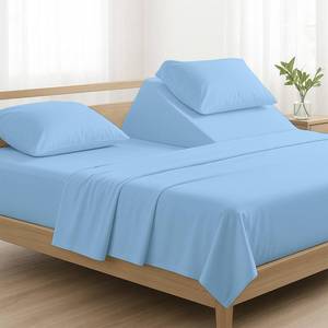lot 6308 image: NON Sticky cotton 4 Piece Top Split King Sheets Sets for Adjustable Bed, 100% Egyptian Cotton Bed Sheets, 28 Flex Head Fitted Sheet, Fits 18 Deep Mattress, 78 x 80, Light Blue Solid