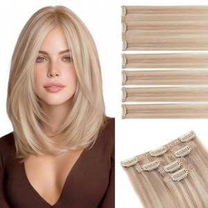 lot 6311 image: Short Clip in Hair Extensions Real Remy Human Hair,S-noilite Short Hair Extensions Clip ins,Mini Clip in Extensions for Add Volume and Highlights,5 Pieces 36g 10 inch Platinum Blonde