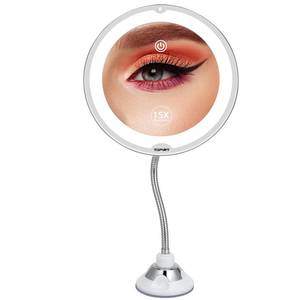 lot 6313 image: TOPVIRT Flexible 15X Magnifying Suction Mirror - Dimmable LED Vanity Mirror, Power Suction Cup, Portable for Home Bathroom - Ideal for Detailed Makeup Eyeshadow Eyeliner (Large)