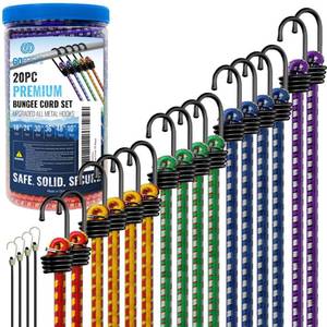 lot 6325 image: GOEASY0312 Premium Bungee Cords Heavy Duty - 20 pcs Bungee Cords with Hooks in A Storage Jar Includes 10, 18, 24, 30, 36, 48 Bungie Cord Bundle Multi-Color