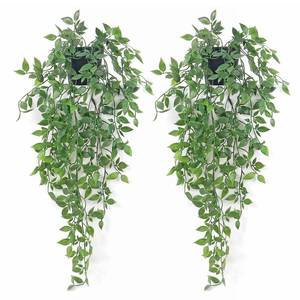 lot 6335 image: Season 2 Season Artificial Hanging Plants Fake Small Potted Plants Faux Mandala Vines Plastic Greenery Plants for Living Room Shelf Tabletop Decor (2 PCS)