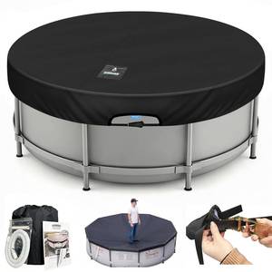 lot 6341 image: SIHAIAN 8 Ft Round Pool Cover, with Automatic Drain Stock Tank Pool Cover, Patented One-Piece Tensioning System Above Ground Pool Cover, Preventing Waterlogging, Yarn-Dyed Oxford Fabric Solar Cover