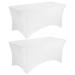 lot 6342 image: JALANCY 2 Pack 6FT Spandex Table Covers Washable Wrinkle Resistant Stretch Fitted Rectangle Tablecloth for Folding Table Wedding Party Birthday Banquet Bar Events, White