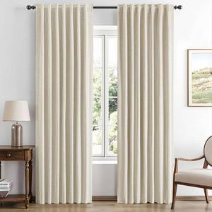 lot 6345 image: MIULEE 100% Blackout Linen Curtains for Bedroom, Cream Solid Luxury Decor Thermal Insulation Room Darkening Drapes for Living Room Back Tab Rod Pocket 42 x 84 Inches, 2 Panels