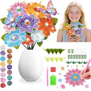 lot 6350 image: Nikolle 5D Flower Butterfly Diamond Art Kits for Adults, DIY Vase Filler Ornament Table Decoration, 10 Pcs Diamond Painting Kits for Garden Decor