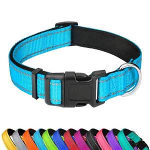 lot 6353 image: PWOD Reflective Dog Collar, Adjustable Soft Neoprene Padded Nylon Pet Collars with Buckle for Medium Dogs, Sky Blue, Medium