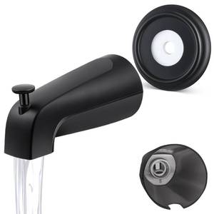 lot 6356 image: Universal Bathroom Tub Spout with Metal Tub Spout Cover Ring, 5 14 Inches Reach Wall Front Mount Faucet with Shower Diverter 12 IPS Inside Thread(Matte Black)