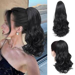 lot 6376 image: Mychanson 16 Inch Ponytail Extension Drawstring Ponytail for Women Curly Wavy Pony Tails Hair Extensions Synthetic Ponytails Hairpieces for Daily Use-Black