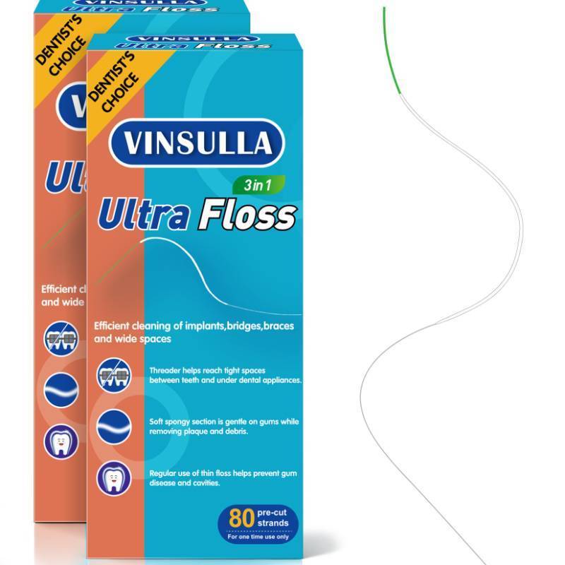 lot 5236 image: VINSULLA Dental Floss for Braces, Bridges & Implants, 3-in-1 Floss Threader, Spongy & Regular Floss, PFAS & PTFE-Free, 160 Pre-Cut Strands (2 Pack)