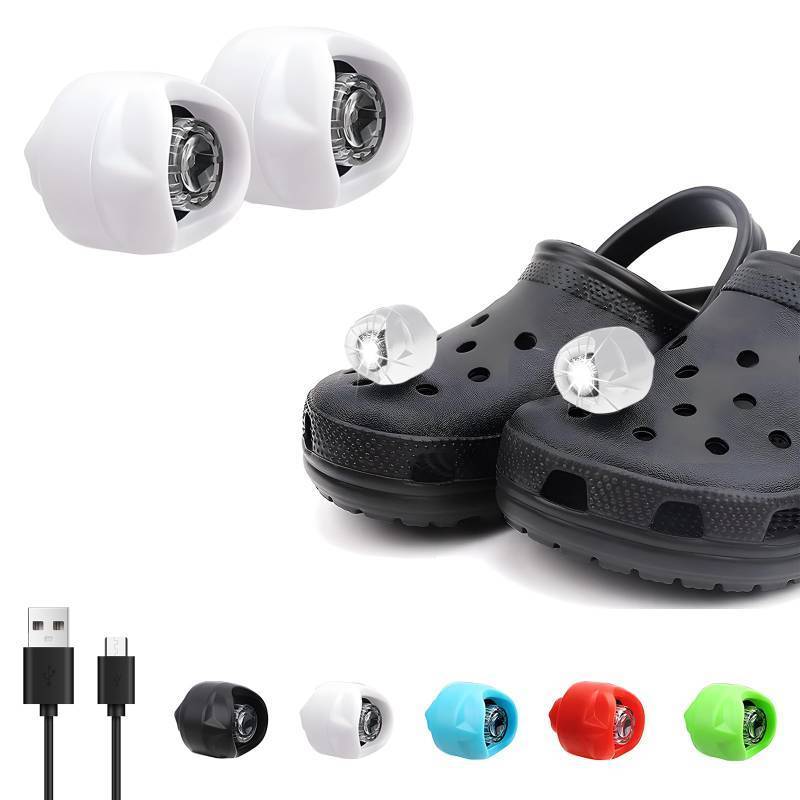 lot 5245 image: Vergissm Rechargeable Headlights Compatible with Croc, 2 PCs LED Flashlight, Waterproof Hands Free Flashlights with 3 Lighting Modes, Novelty Clog Lights for Camping, Dog Walking (White)