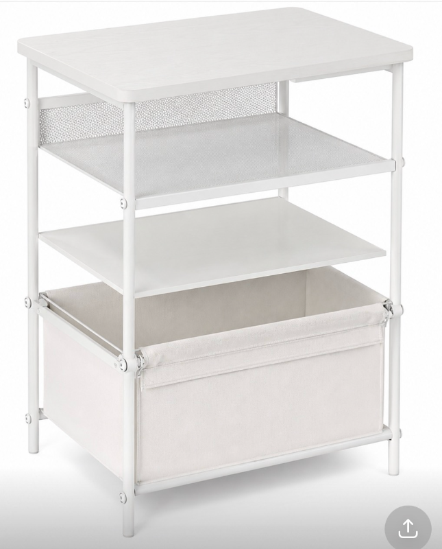 lot 5485 image: X-Cosrack White 3-Tier Storage Nightstand with Fabric Basket Bottom- (16x1228)